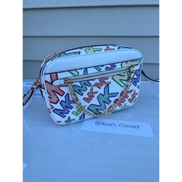 Michael Kors MK Jet Set Large Chain Logo Crossbody - Bright White - Picture 1 of 11